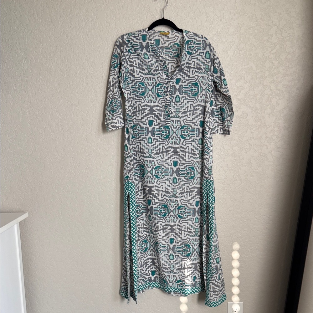 Roberta Roller Rabbit Gray and Teal Long Sleeve Dress